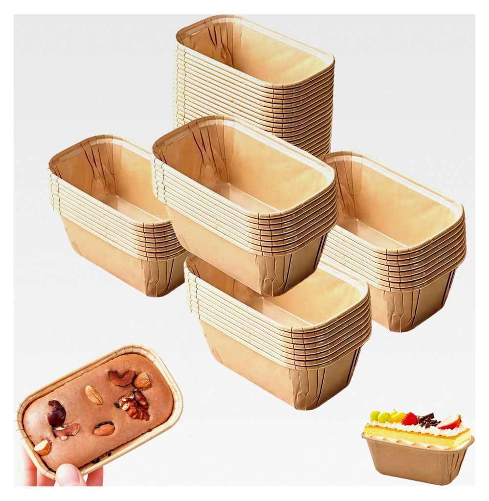 50 Stück Mini Kastenformen aus Papier 8x4x4 cm für Muffins, Brot, Kuchen und Desserts