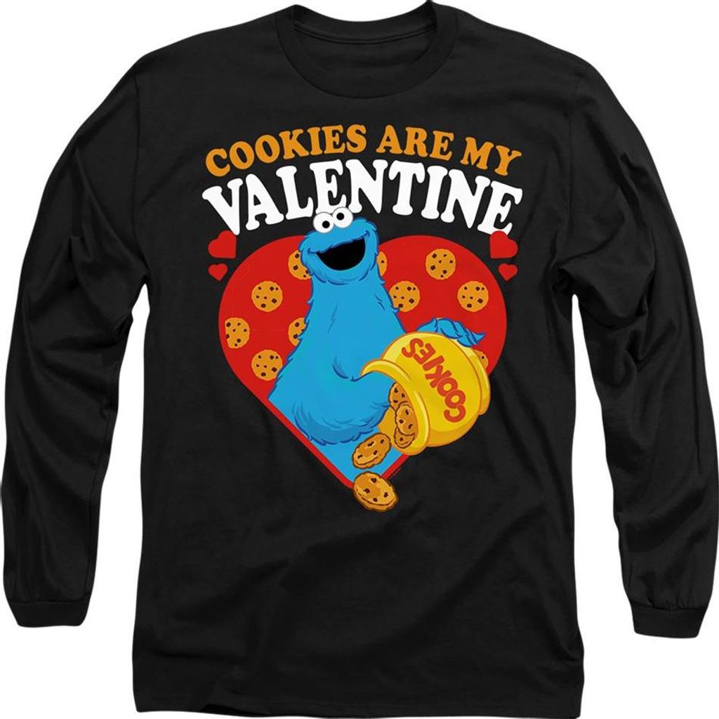 Sesame Street - "Cookies Are My Valentine" T-Shirt für Herren/Damen Uni, Langärmlig TV28212 (XXL) (Schwarz)