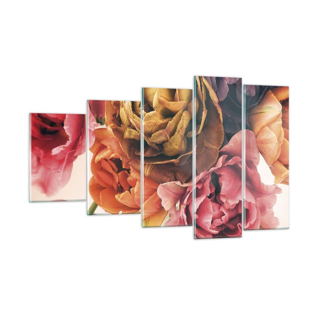 Bilder auf glas - 5 Teile - Blumenstrauß Blumen Braut - 100x60cm - Glasbilder - Wandbilder - Bilder - zum Aufhängen bereit - Wanddekoration aus G...