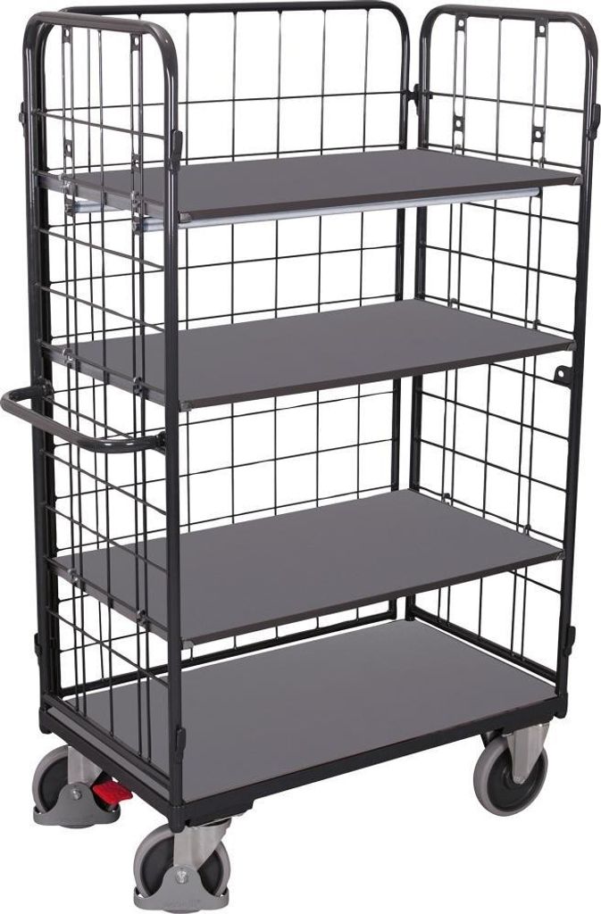 VARIOfit Dreiwandwagen, hoch und vergittert mit 4 Etagen 1200x800mm Anthrazitgrau RAL 7016