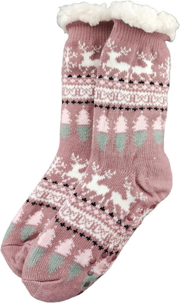 Damen Kuschelsocken Anti Rutsch Socke, Winter Hausschuhe Socken, Strick Fleece Gefütterte Warme Beere/36-38