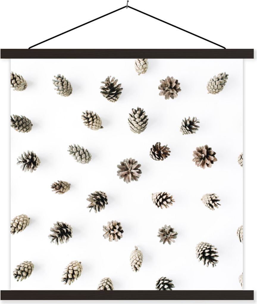 MuchoWow Textilposter Tannenzapfen - Winter - Weiß 40x40 cm mit schwarzem Rahmen - Fotos