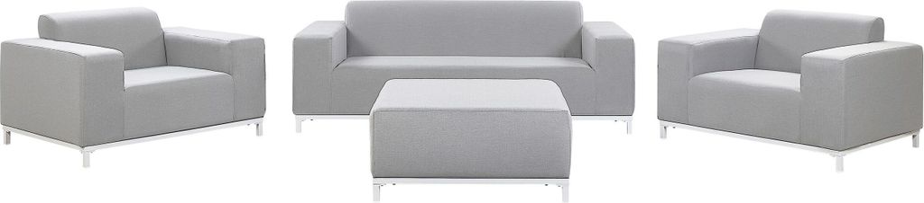 BELIANI Lounge-Set Hellgrau Stoffbezug 4-teilig mit Weißem Metallgestell 5-Sitzer Modern Möbel Outdoor Indoor Garten Terrasse Ausstattung Sitzmöbel