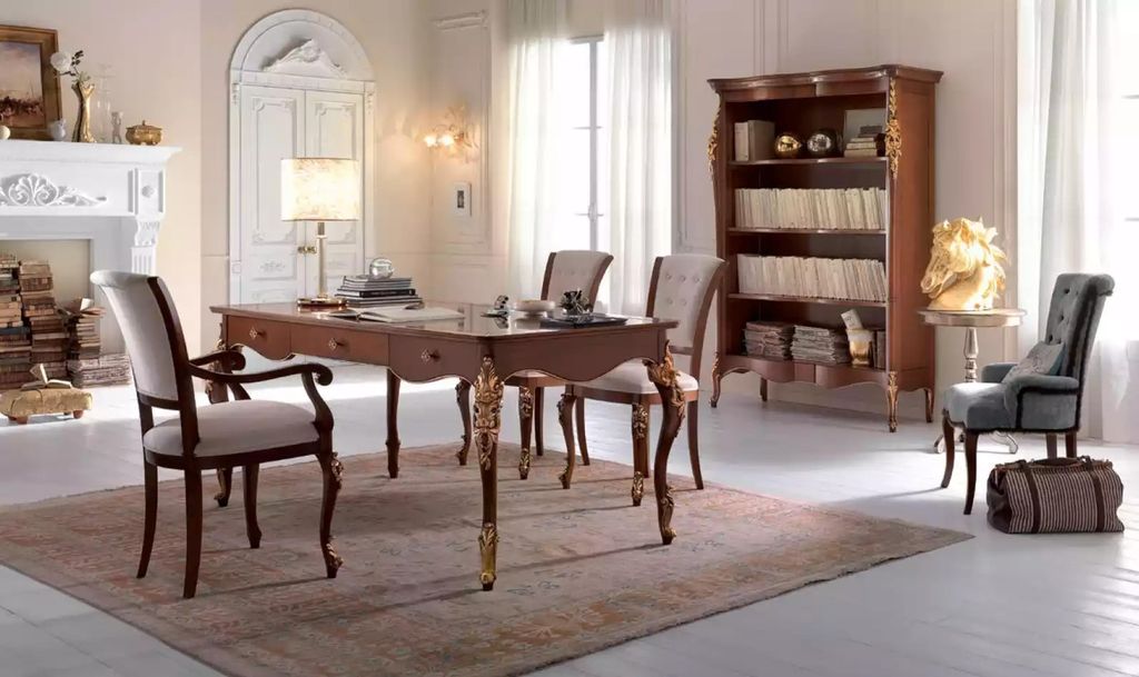 Schreibtisch Tisch Italienische Einrichtung Bücherregal Holz Büro Tische