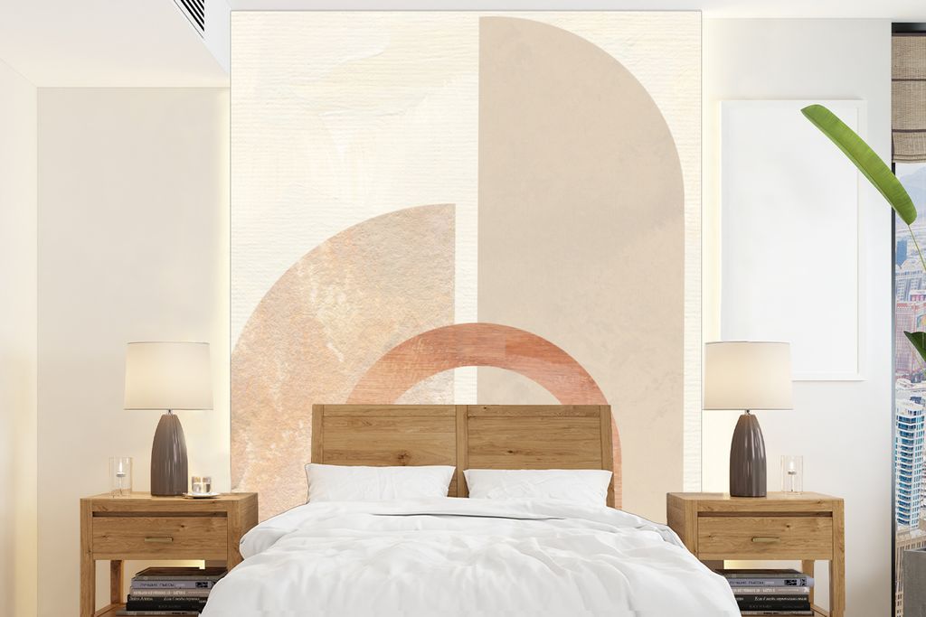 MuchoWow Fototapete für Wohnzimmer oder Schlafzimmer Wandtapete Vinyl Motivtapete Formen - Beige - Abstrakt - 205x280 cm - Wandbild