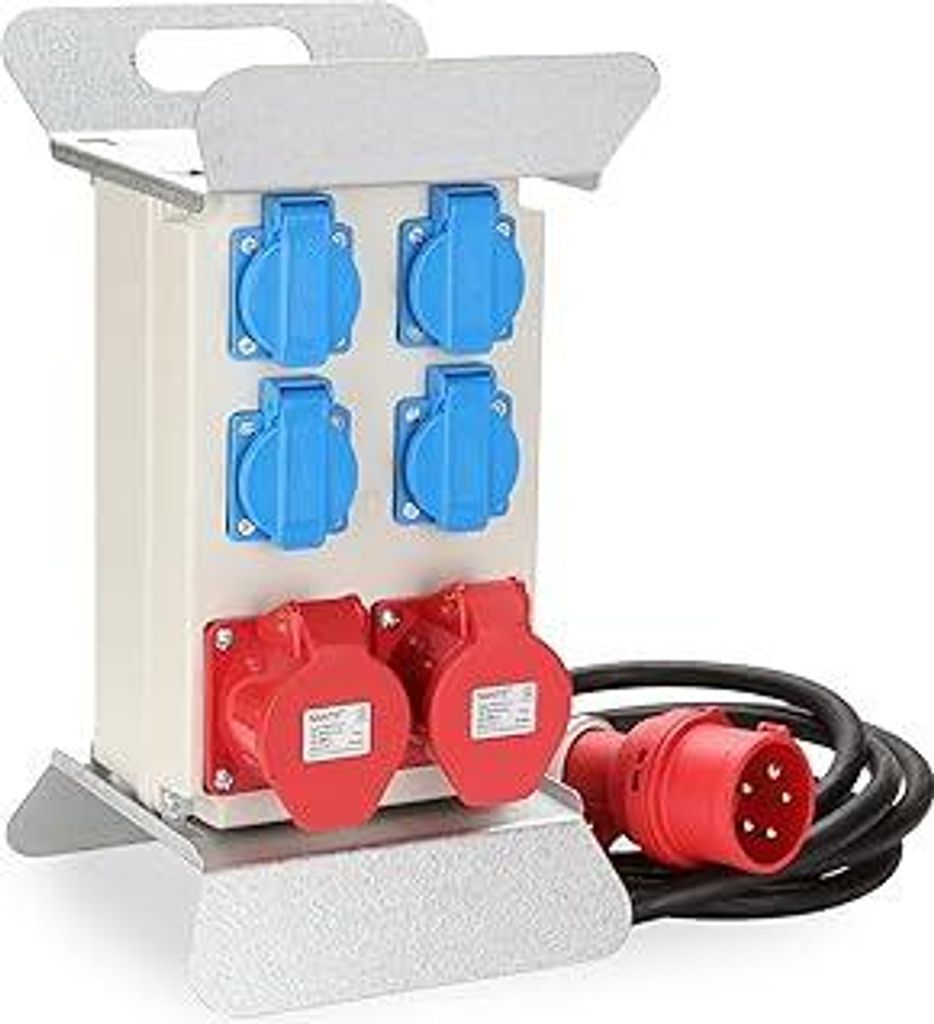 Baustromverteiler 16a, Stromverteiler 4x230V+2x400V CEE, Wandverteiler mit Leitungsschutzschalter, Cee Verteiler IP44 Mit Sicherheitsklappdeckeln u...