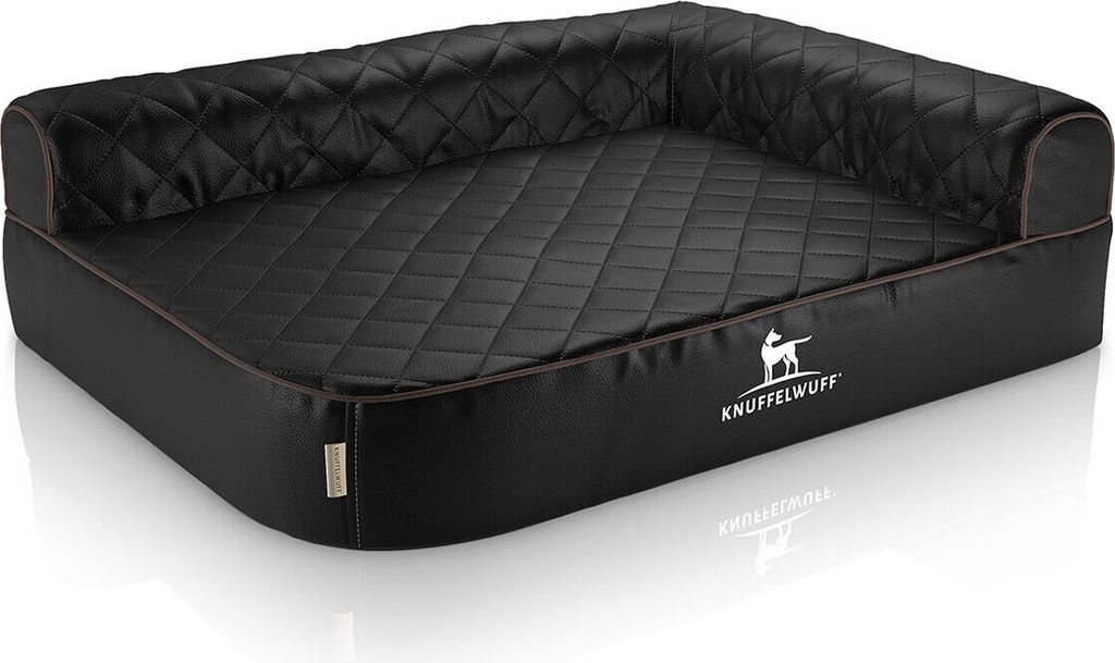 Orthopädisches Eck-Hundebett Winslow aus laser-gestepptem Kunstleder XL Lehne Rechts schwarz