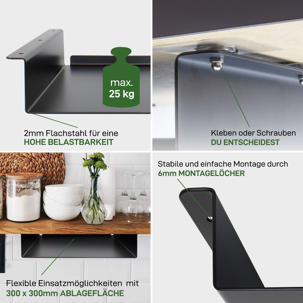 8 Inch Plank Ondersteuning 2 Pack Heavy Duty Shelf Brackets - Industriële Planken, 25 Cm Zwarte