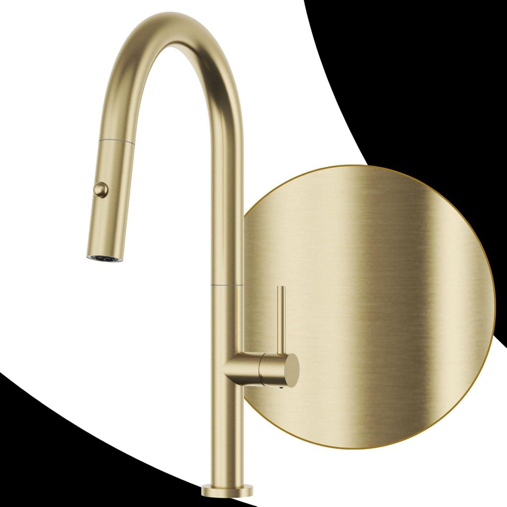 Granitan | Küchenarmatur - Hoch - Bogen - Gold - Wasserhahn Küchen - 360° - mit Flexibler und Herunterziehen Auslauf - LIVIA