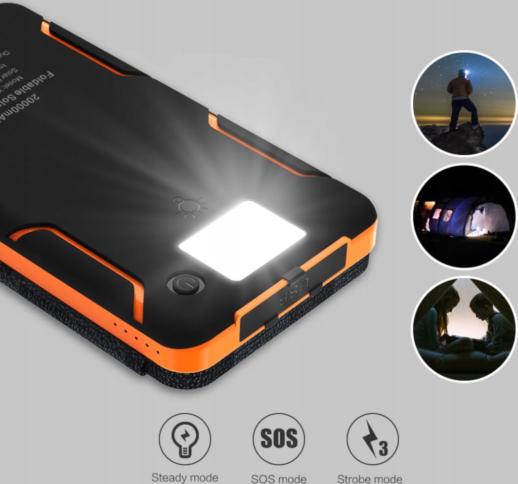 Solární Powerbank 25000Mah 2X Usb Taschenlampe Ipx7 Led Sos Obrázek produktu 11