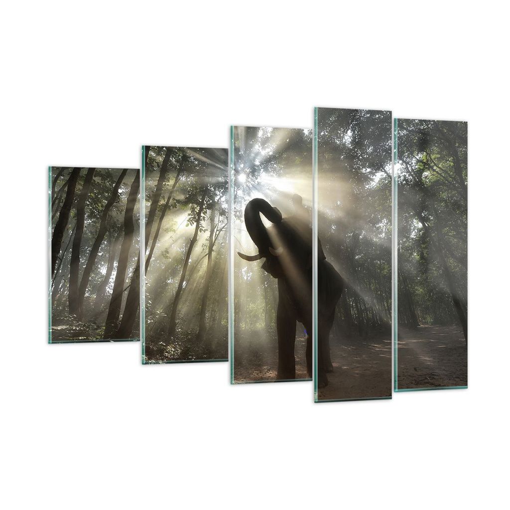 Bilder auf glas - Elefant Dschungel - 150x100cm - Glasbilder - Wandbilder - Kunstdruck - zum Aufhängen bereit - Wanddekoration aus Glas - Glas Bil...