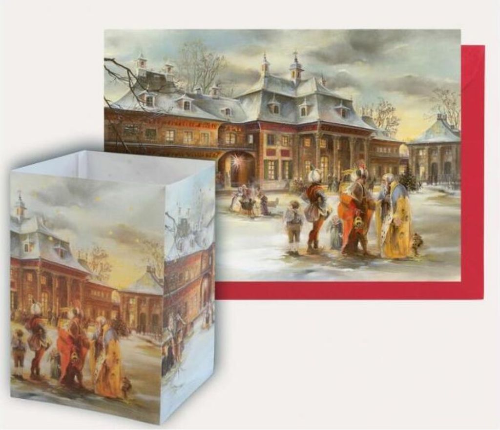 Tischlaterne "Pillnitz" mit Weihnachtsmotiv als Grußkarte Produktbild 