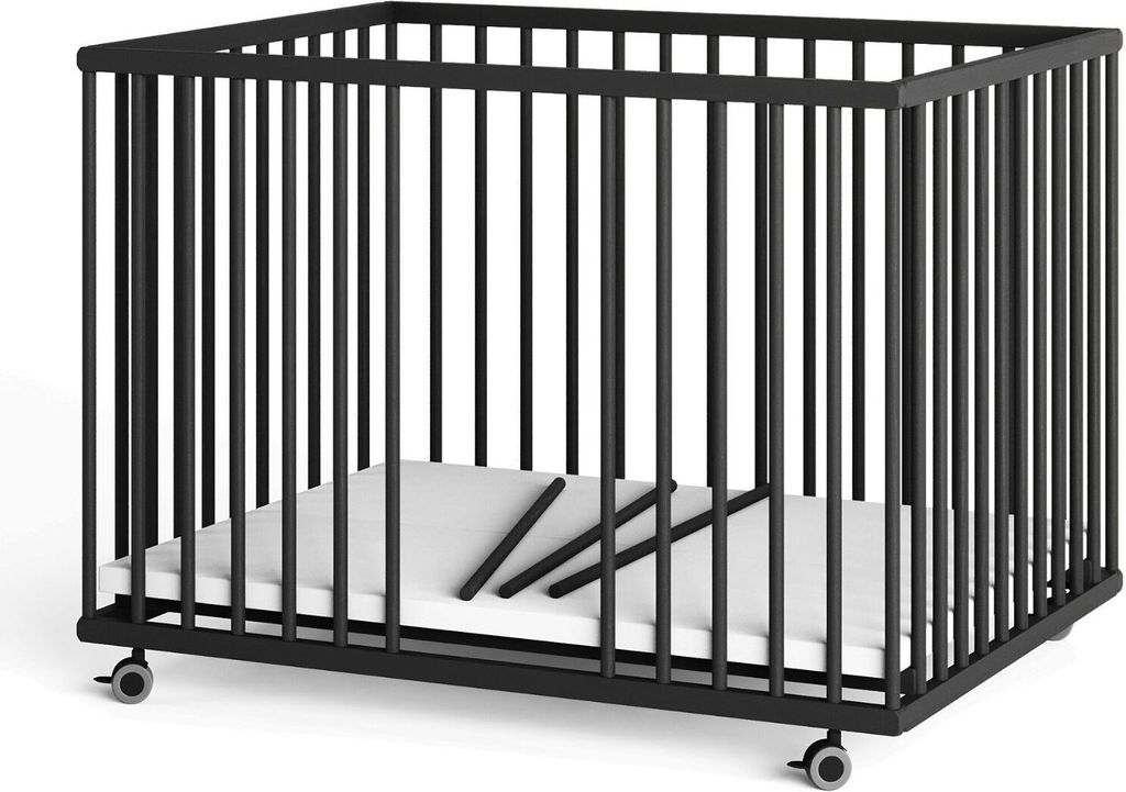 Laufgitter 75x100 cm mit Matratze & Schlupfsprossen - Black Edition - Premium Kollektion