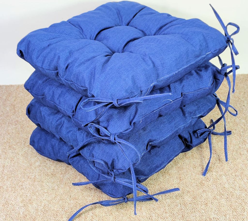 Set 4 x Stuhlkissen/Sitzkissen Lara 38 x 38 cm Dicke 8 cm, Fb. Colore blu Marino (dunkelblau) mit Schleifen