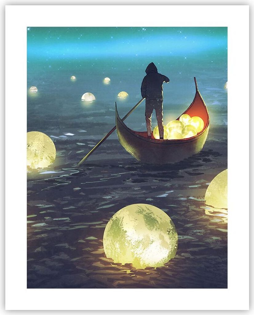 Poster - Poster ohne Rahmen - Boot Wasser Märchen - 40x50 cm - Wand Bild - Wanddeko - Wandbilder - Kunstposter - Wandposter - Bilder - Kunstdruck ...