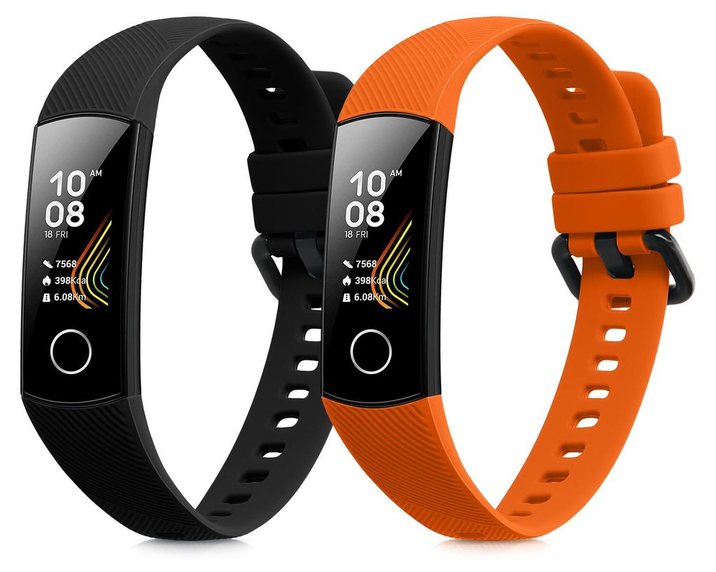 kwmobile 2x Uhrenarmband für HONOR Band 5 / Band 4 Armband - Fitnesstracker Band Set aus TPU Silikon - Ersatzarmband Smartwatch - Schwarz Orange
