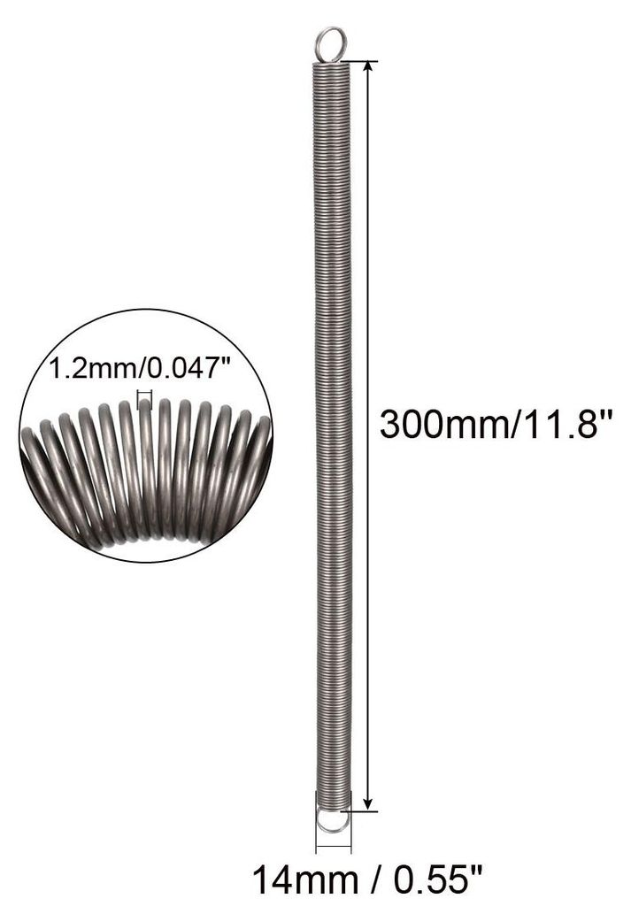 Zugfeder - 1,2mm Drahtdurchmesser , 14mm OD , 300mm Freie L?nge Federstahl Kleine Doppelhaken Spannfeder 2 Stš¹ck