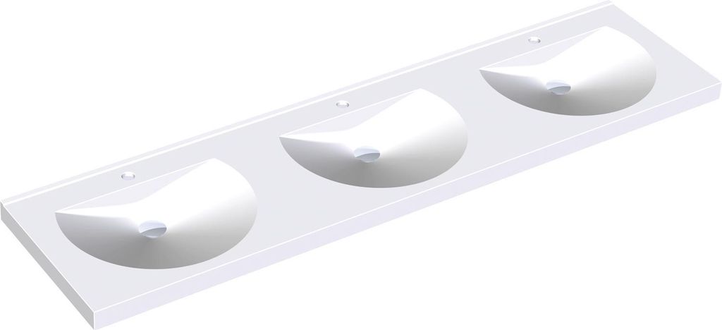 KWC AR Reihenwaschtisch, RONDA, MIRANIT, 2100x125x530 mm, 3 Mulden rund, Hahnloch