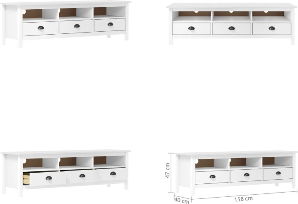 vidaXL TV Schrank Hill Weiß 158x40x47 cm Massivholz Kiefer - TV-Schrank - TV-Schränke - TV-Möbel - Sideboard