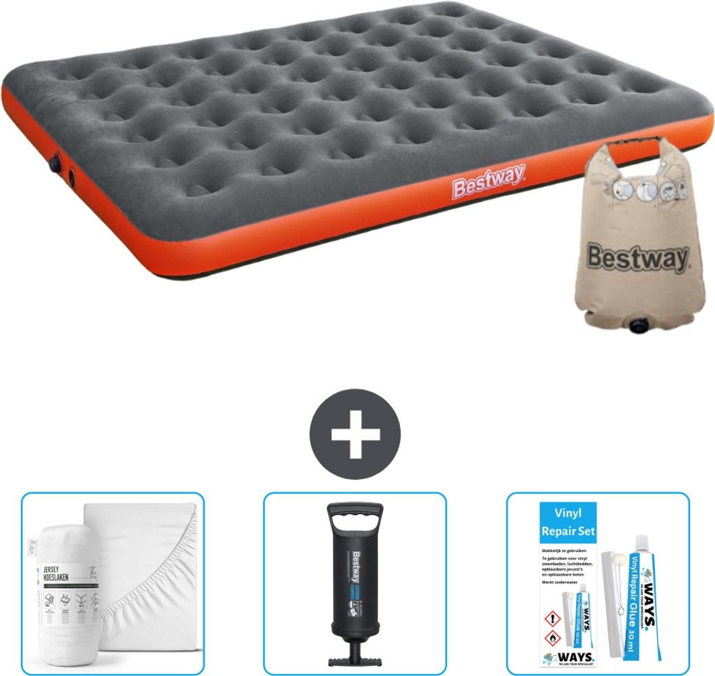 Bestway Luftmatratze – 2 Personen – 152 x 203 x 22 cm – Grau/Orange – im Lieferumfang enthalten Zubehör