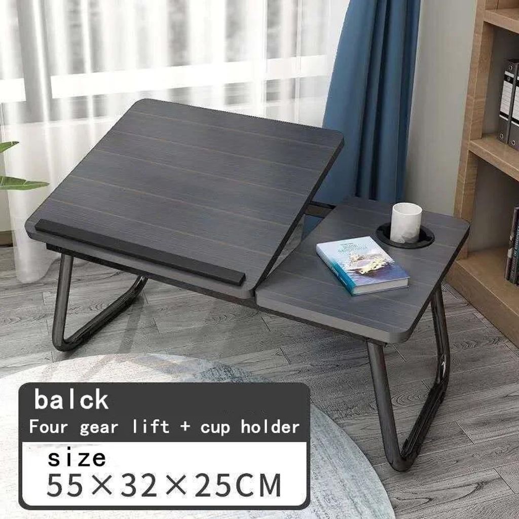 Klappbarer Laptoptisch für Bett und Sofa - Laptop Betttisch - Tragbarer Schoßschreibtisch - Holzplatte - Metallgestell - Rechteckig - Schwarz