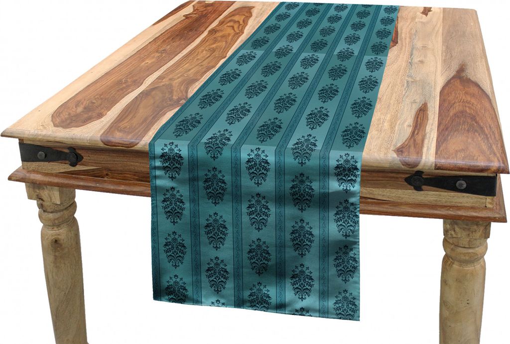 ABAKUHAUS Damast Tischläufer, Medieval Gothic Rokoko, Esszimmer Küche Rechteckiger Dekorativer Tischläufer, 40 x 225 cm, Petrol Blau