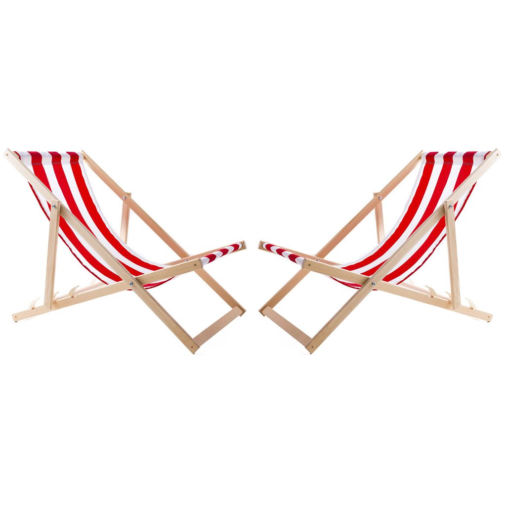 2x hêtre jardin chaise de plage rouge rayé Image du produit 