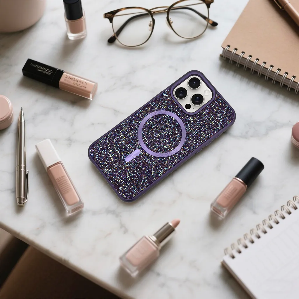 Cadorabo custodia per Apple iPhone 15 PRO custodia glitter compatibile con MagSafe in LILA custodia magnetica per cellulare Sparkle Diamond per Apple iPhone 15 PRO custodia protettiva in cristallo antiurto con forza magnetica - 5