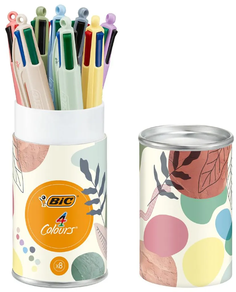 BIC 4 Couleurs Mineral Tones, Boîte de 8 Stylos Bille Rétractables