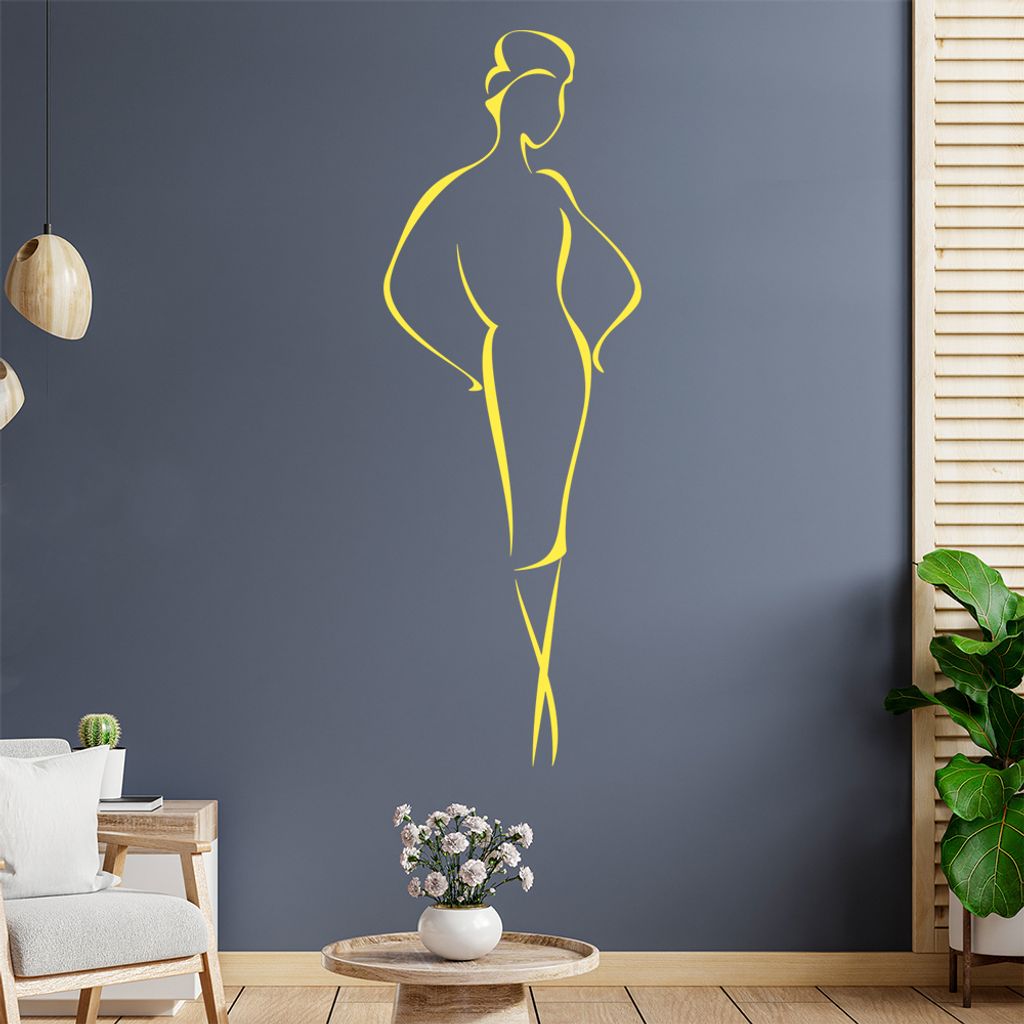 Dame im Kleid - Linien Wandtattoo in 6 Größen - Wandaufkleber Wall Sticker - Dekoration, Küche, Wohnzimmer, Schlafzimmer, Badezimmer