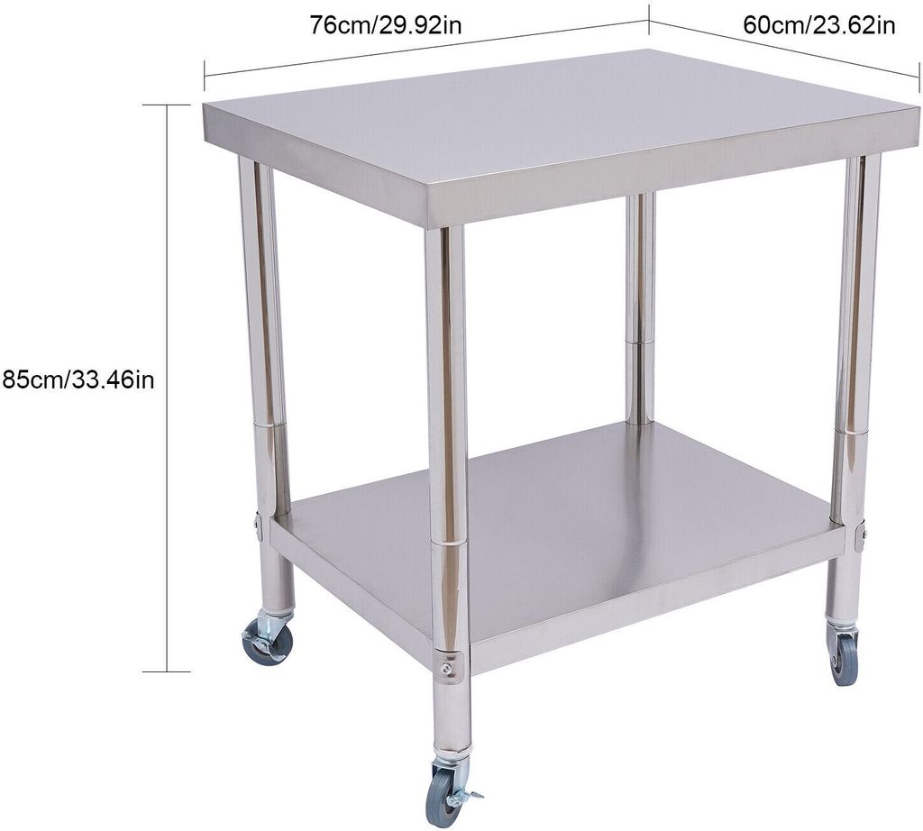 Küchenarbeitstische 2 Lagen Edelstahl Tisch Lebensmittelzubereitung Küchentisch 76*60*85cm