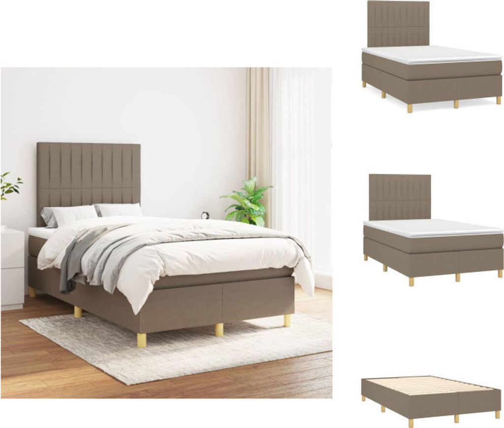 vidaXL Boxspringbett mit Matratze Taupe 120x200 cm Stoff - Betten & Bettgestelle