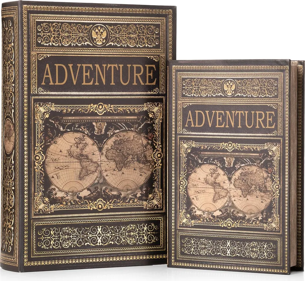 Coffre-fort Livre avec Serrure à Clé Design Carte du Monde Lot de 2 Moritz