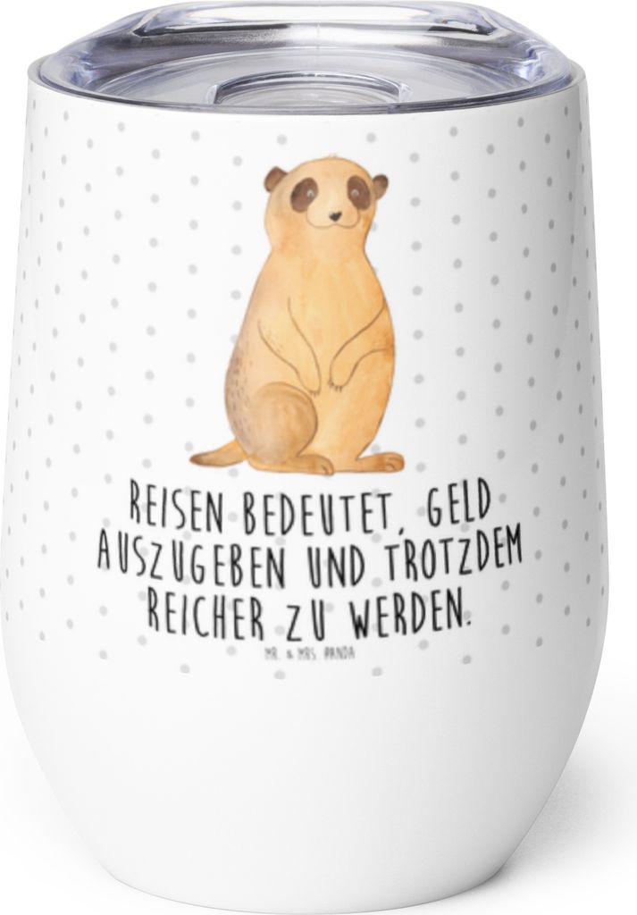 Mr. & Mrs. Panda Thermo Becher Erdmännchen - Weiß - Geschenk, kaffee tasse, thermosbecher, Spruch, Afrika, heißgetränkebecher, Reisen, Edelstah...