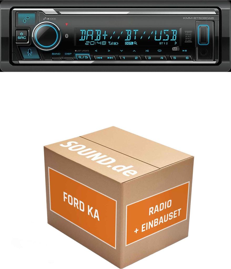 Autoradio Einbaupaket Kenwood KMM BT508DAB passend für Ford Ka Typ RBT | Bluetooth Telefonieren DAB+
