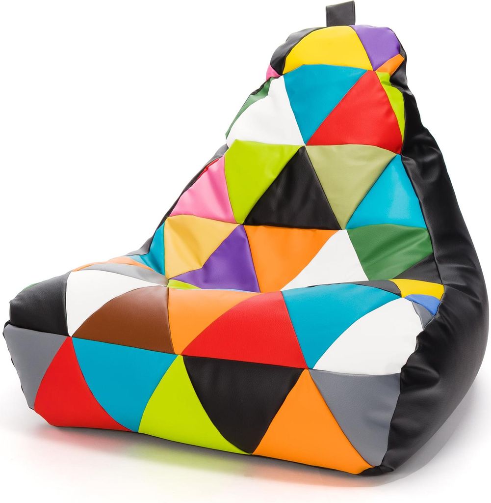 Ecopuf Keiko Patchwork, Pouf Sessel Bean Bag Outdoor, Schwarz E14, S