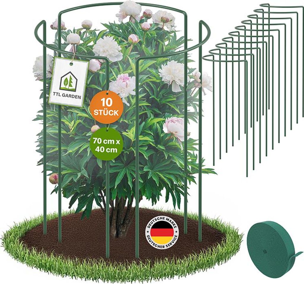 TTL GARDEN Strauchstützen 70×40 cm 10er Set inkl. 10 m Produktbild 