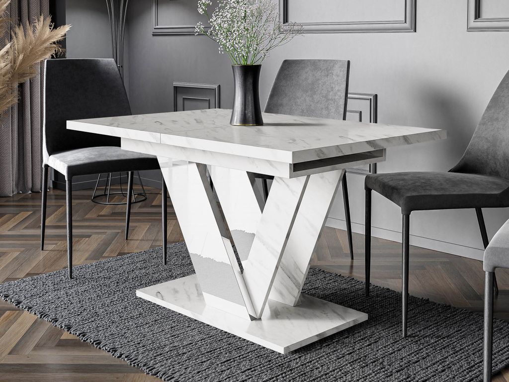 Table à manger extensible 120x80 cm GIBON - marbre clair / Image du produit 