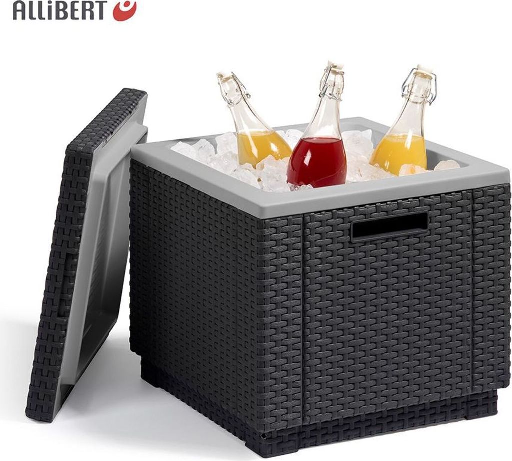 ALLIBERT Würfeltisch Rattanoptik – 42x42x39 Cm, 60 Liter Stauraum, Farbe Graphit