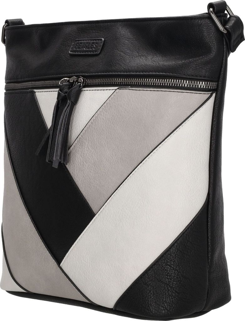 Damen Tasche Schultertasche Umhängetasche Crossover Bag Leder Optik Handtasche Schwarz