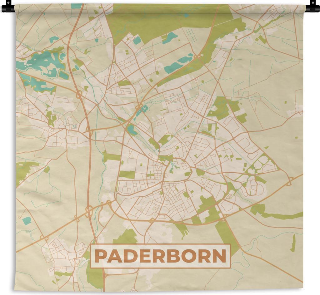 MuchoWow Wandteppich Wandbehang Padersborn - Karte - Vintage - Stadtplan 90x90 cm Tapisserie Dekoration Wandtuch - Wandaufhänger