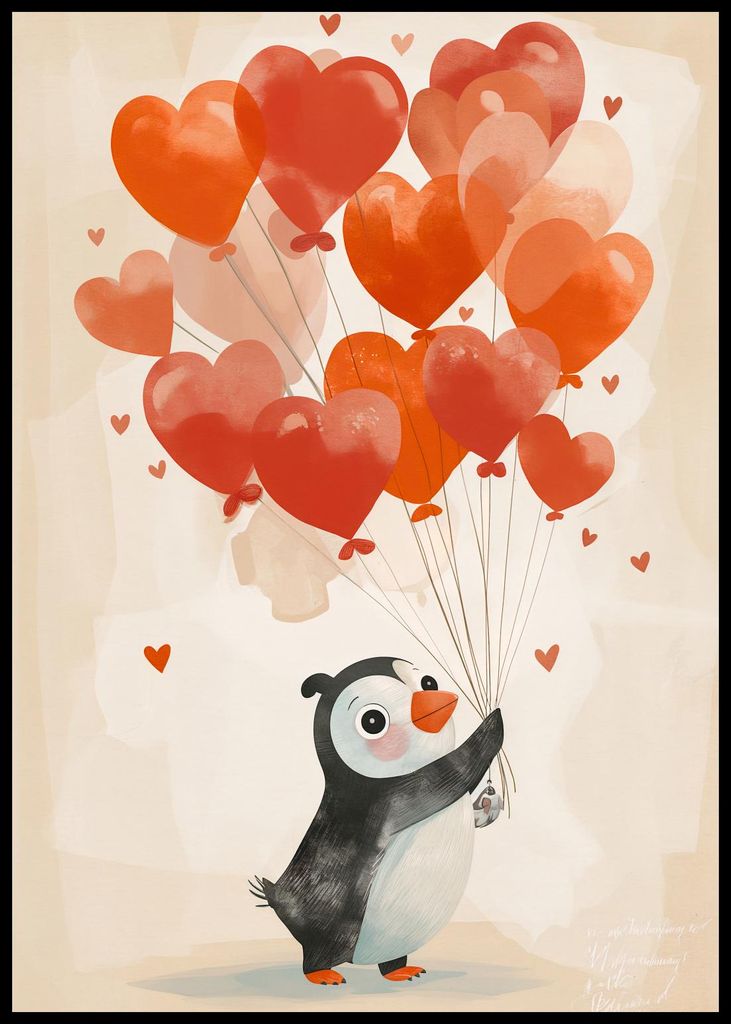 Plakat 59,4x84,1cm Pinguin mit Luftballons
