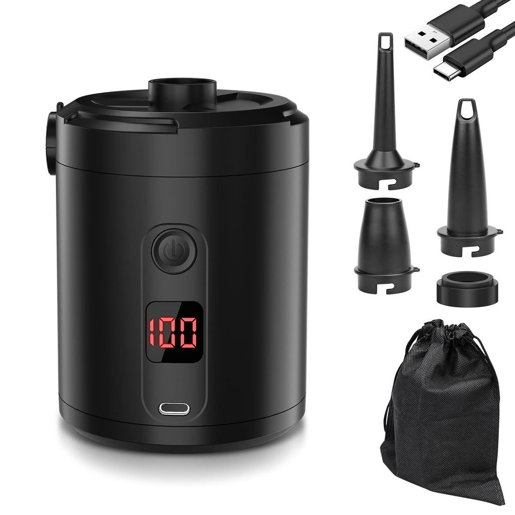 Elektrische Luftpumpe für Luftmatratze, 5200mAh Wiederaufladbare Akku Luftpumpe mit 3 Luftdüsen für Camping, Schlauchboot, Matratze Luftmatratze