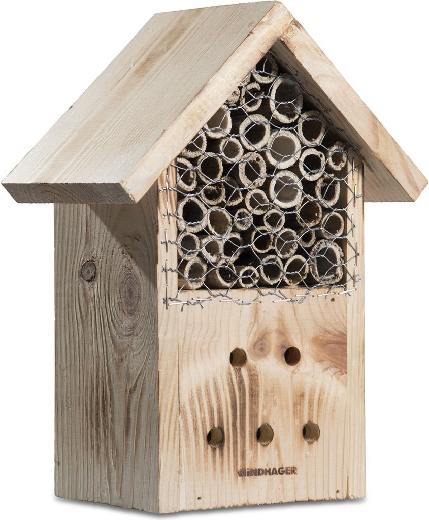 Insektenhotel, Bienenhotel, Nisthilfe für nützliche Insekten, in Handarbeit gefertigt, aus Massivholz, mit Schilfrohr