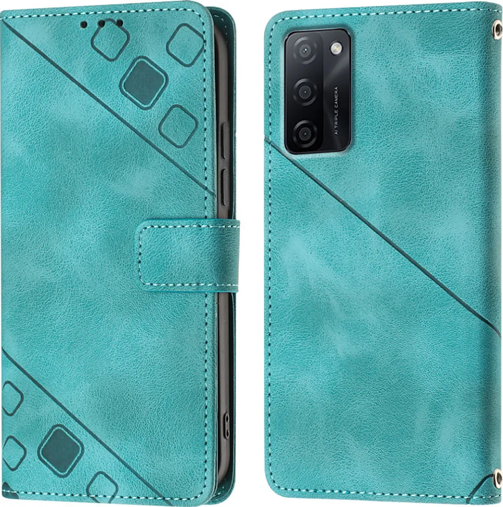 Custodia OPPO A55S 5G in Pelle Verde Goffrata | Portafoglio Elegante