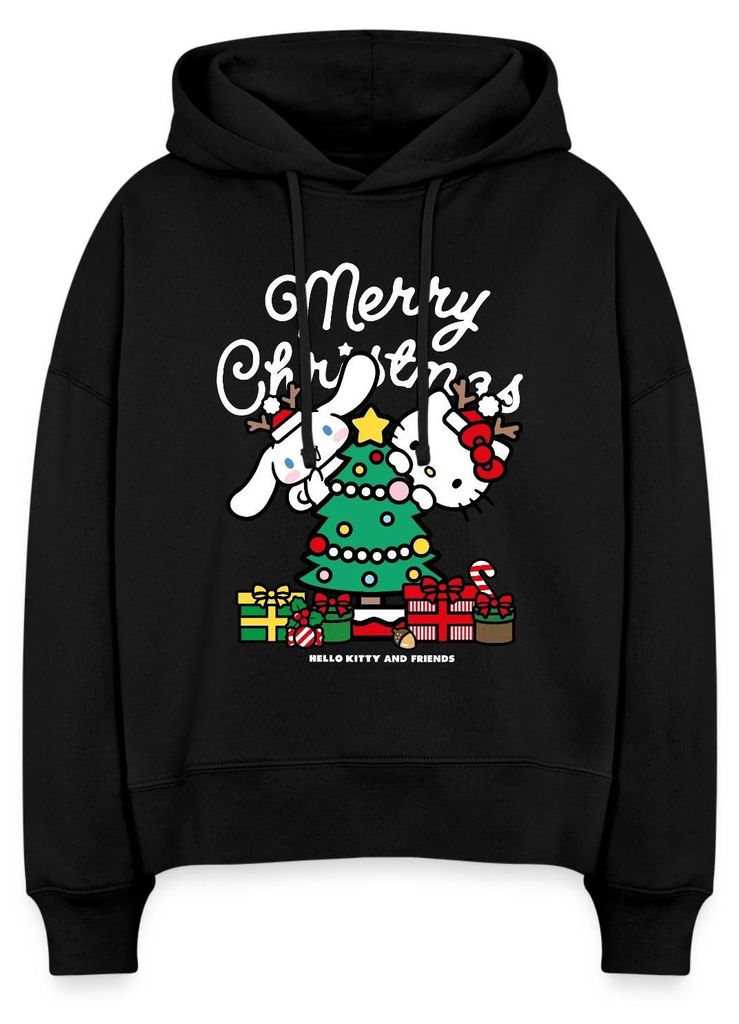 Spreadshirt Hello Kitty Und Cinnamoroll Weihnachten Frauen Boxy Organic Hoodie, L, Schwarz