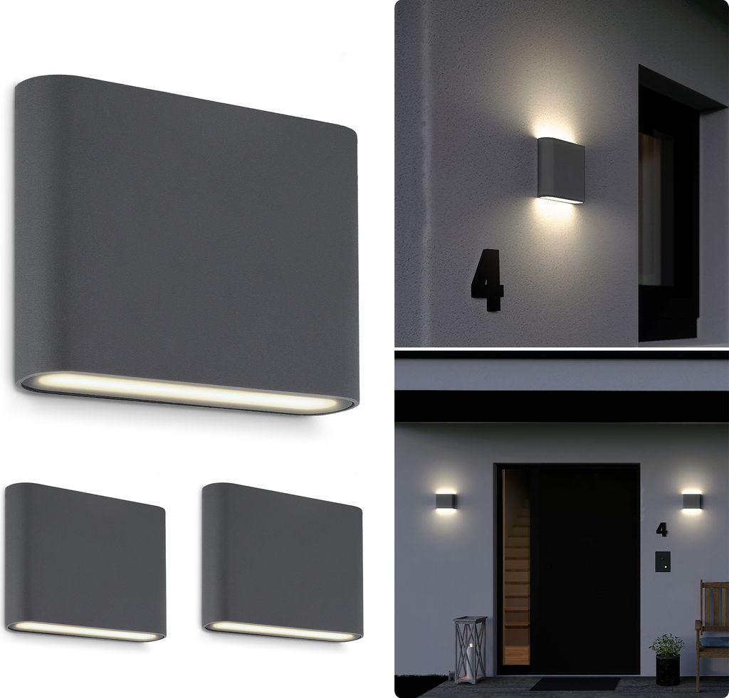 SSC-LUXon 3x TWEO Wandlampe Up and Down Lampe für Außen & Innen IP54 - Außenleuchte Wand LED anthrazit warmweißes Licht 230V