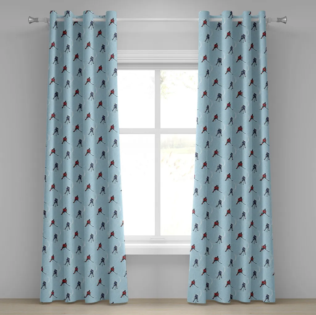 Rideau de chambre Hockey Glace décoratif 280x245 cm Noir et Rouge