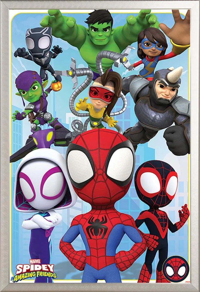 Poster Spidey and Friends Marvel + Cornice Sicura Shinsuke Argento