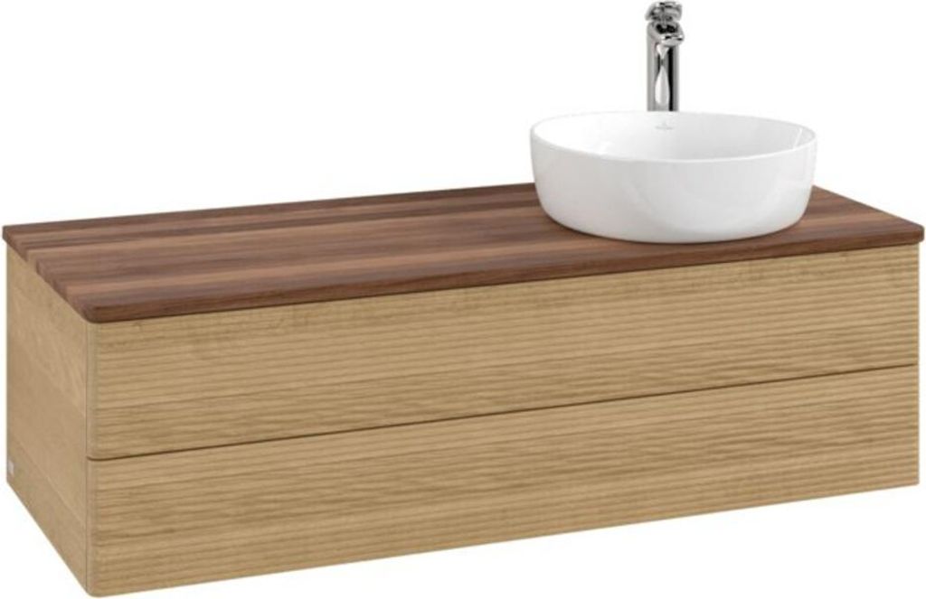 V&B Waschtischunterschrank mit Frontstruktur, mit Beleuchtung Antao 120x36x50cm, HL, WBP w. wal, hon. Oa